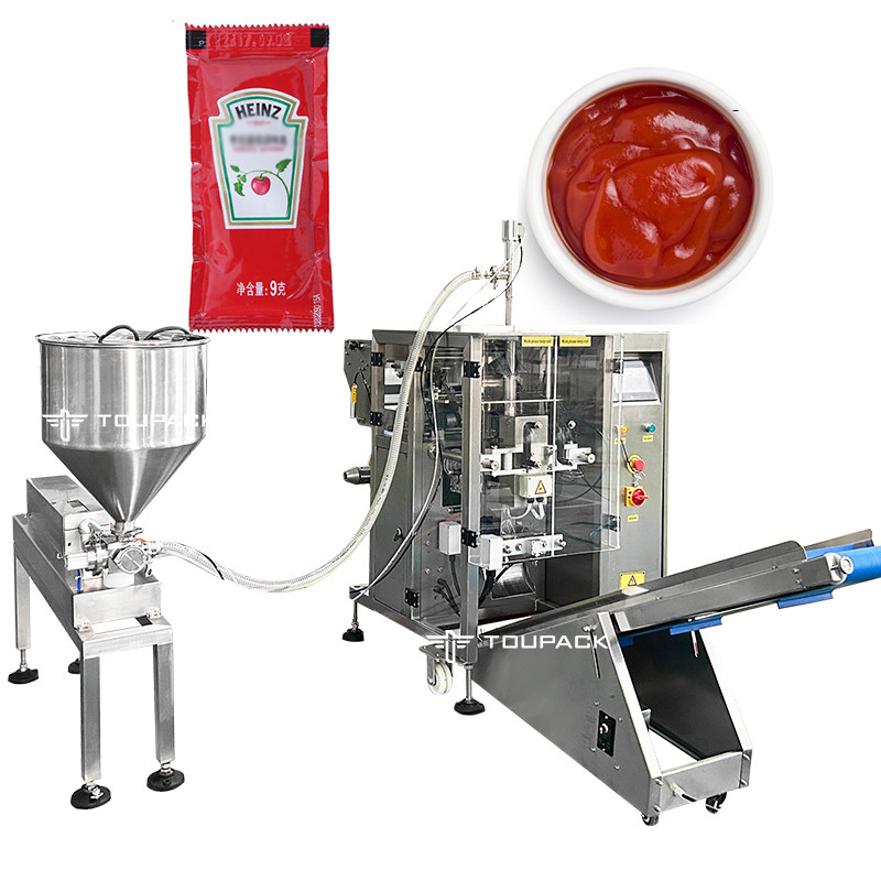 Automatyczne worki z trzema stronami, worki z poduszkami, sos miodowy, masło orzechowe, sałatka, sos, ketchup, paczka maszynowa, pasta.