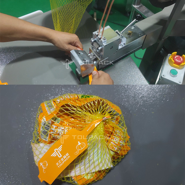 Maszyna do pakowania worków z siecią czosnkową z podstawkami Semi Auto Ginger Mesh Bag Clipping Packing Machine